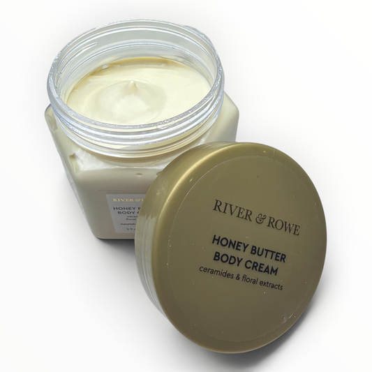 Open River & Rowe Honey Butter Body Cream 5 fl oz jar with gold lid