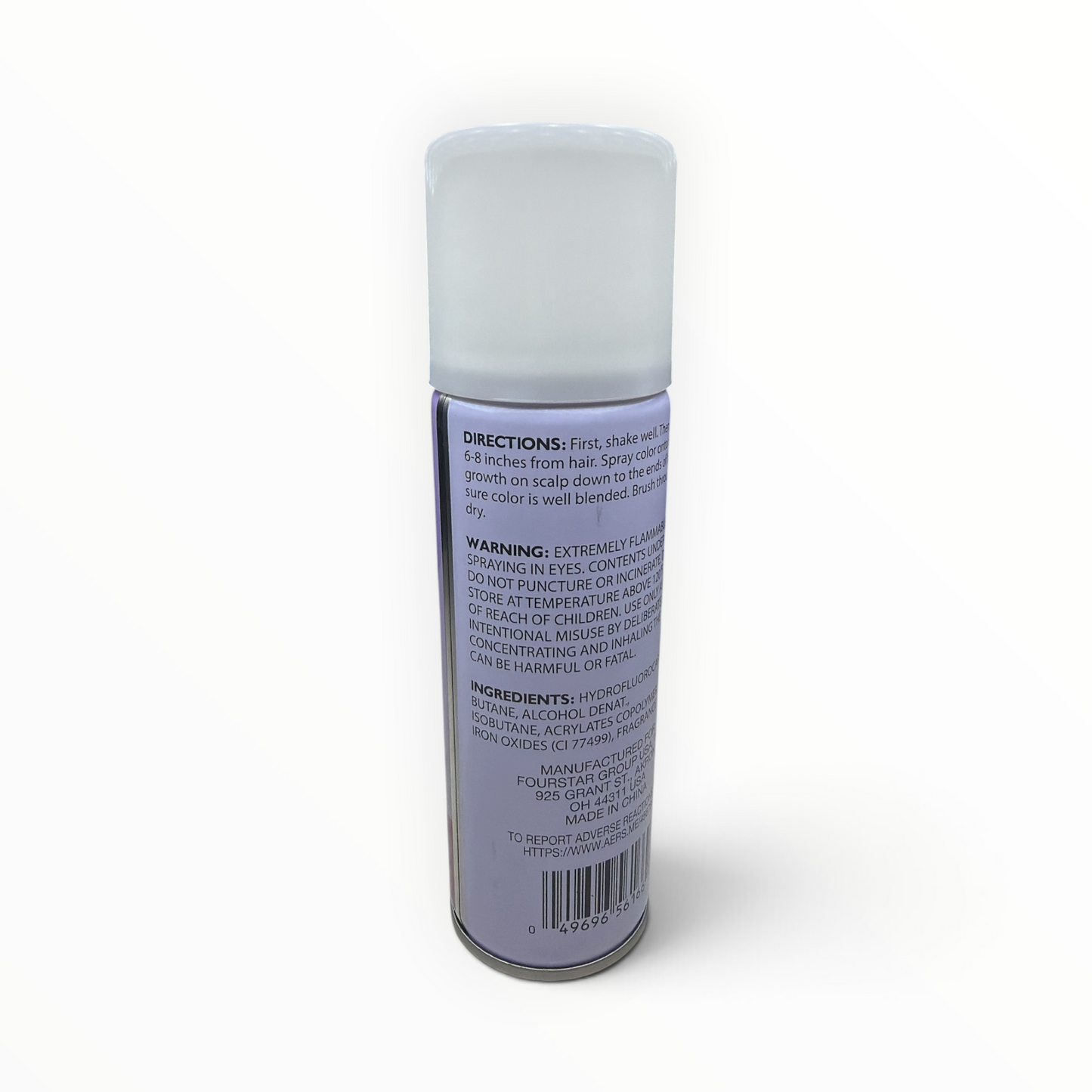 Back label of b.color Instant Root Touch-Up Spray with directions and flammable aerosol warning