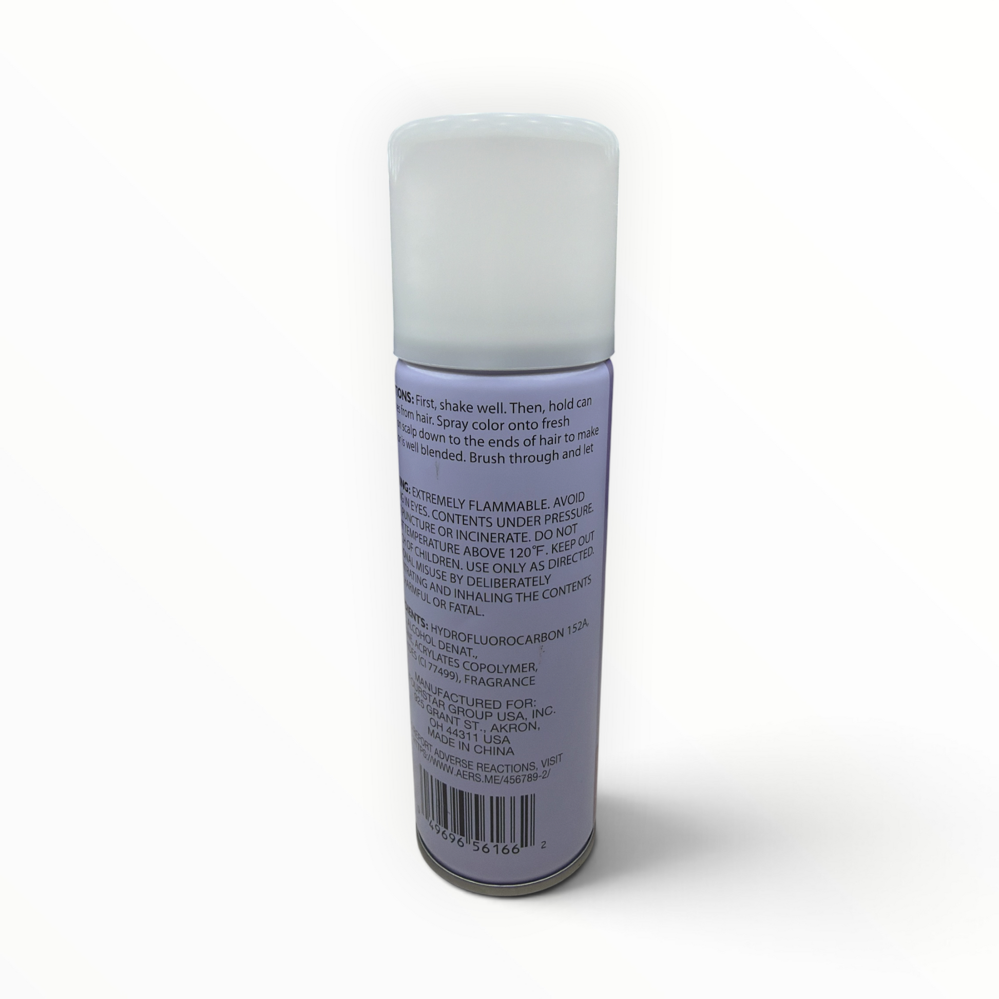 b.color Instant Root Touch-Up Spray label with ingredients, UPC 049696561662, and Made in China