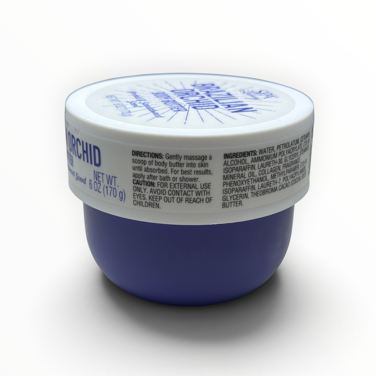 Side label of SPA Luxury Brazilian Orchid Body Butter with directions, warnings and ingredients