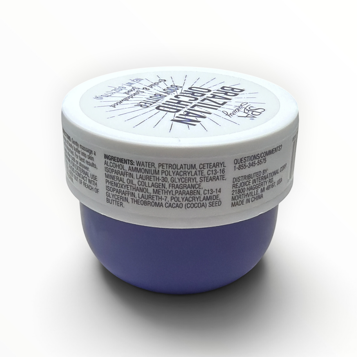 Ingredient and distributor label on SPA Luxury Brazilian Orchid Body Butter