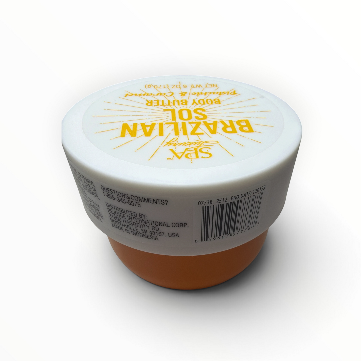 UPC and Made in Indonesia label on SPA Luxury Brazilian Sol Body Butter