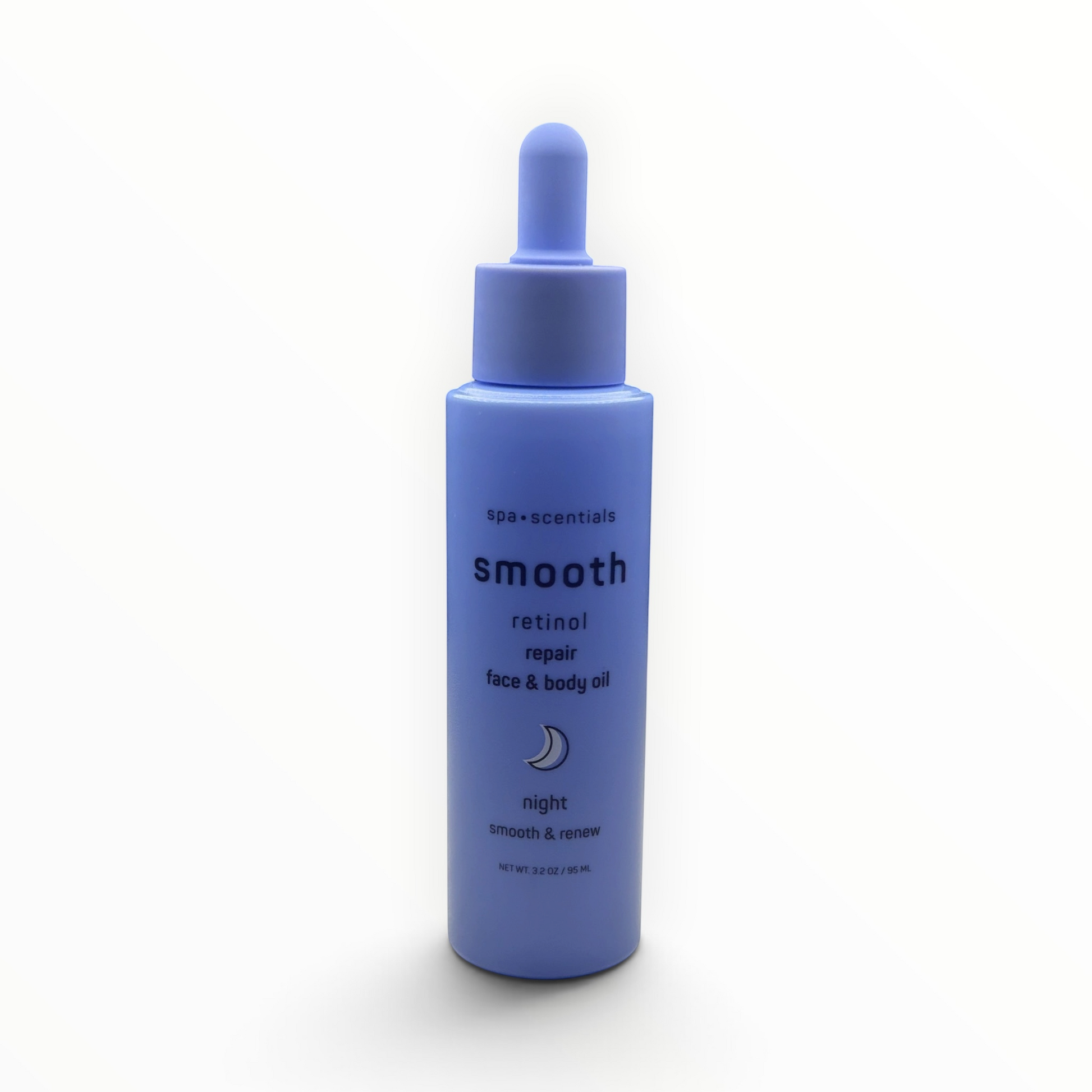 Aceite reparador de retinol MTP Commerce spa·scentials para rostro y cuerpo en frasco azul claro con gotero