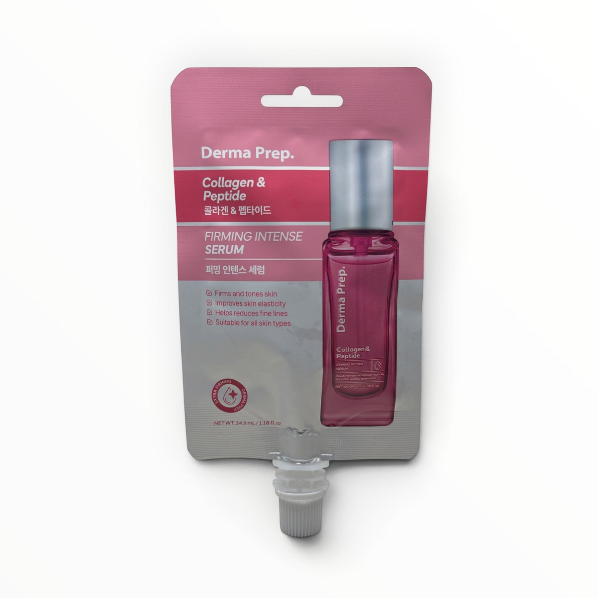 Suero reafirmante MTP Commerce Derma Prep con colágeno y péptidos en empaque flexible rosa de 34.9 ml