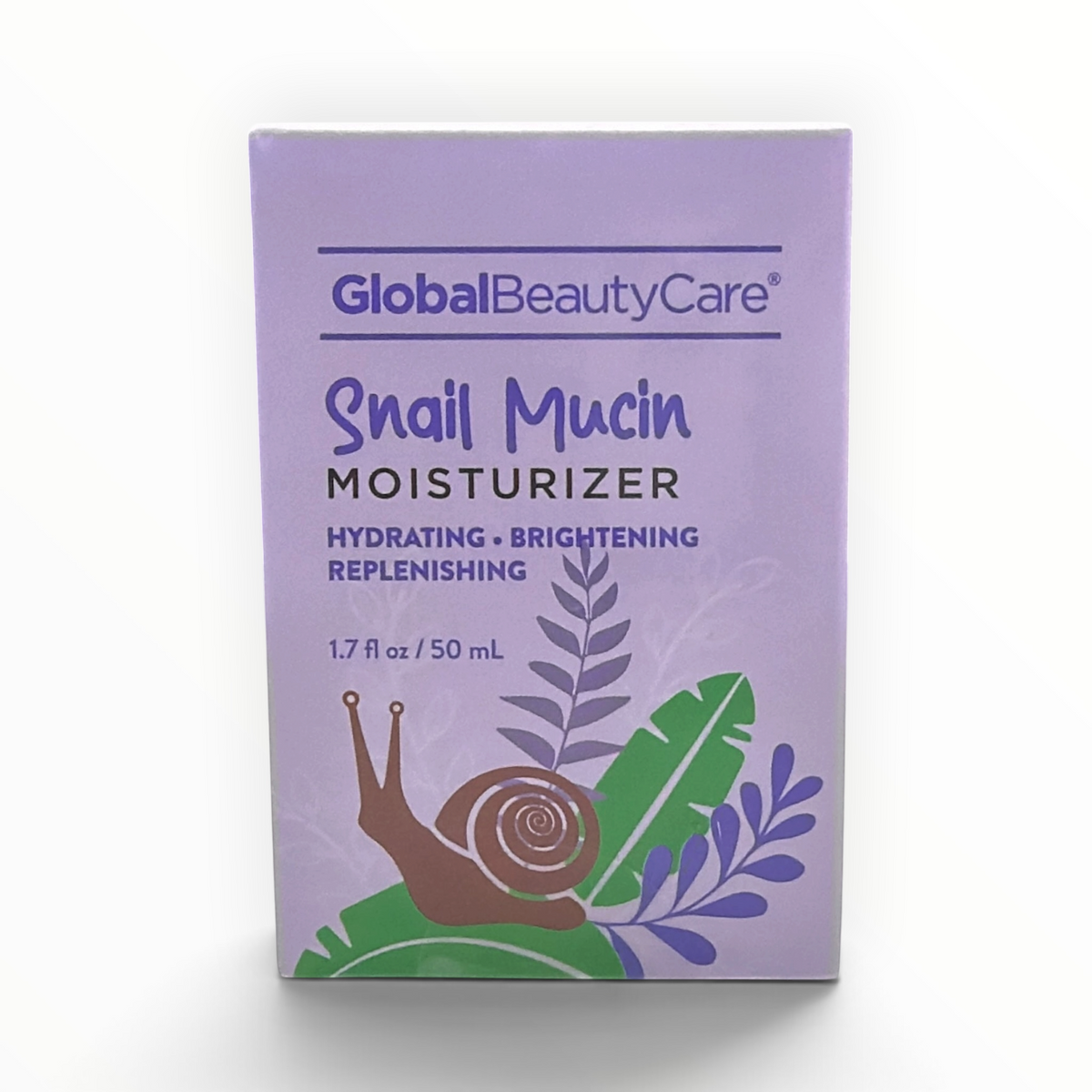 Caja de hidratante facial MTP Commerce GlobalBeautyCare Snail Mucin de 50 ml con diseño botánico y de caracol
