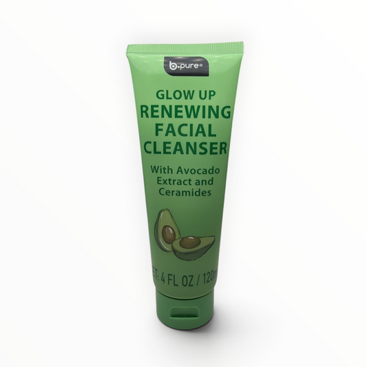 b.pure Glow Up Renewing Facial Cleanser with avocado extract and ceramides, 4 fl oz tube