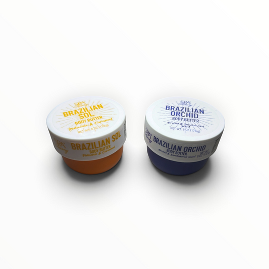 SPA Luxury Brazilian Sol and Brazilian Orchid Body Butter duo, two 6 oz jars