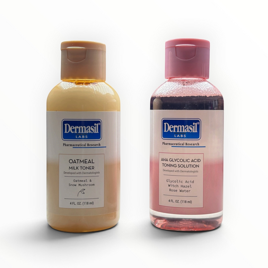 Duo de tonicos faciales MTP Commerce: uno de avena y leche y otro de acido glicolico y agua de rosas de 4 onzas.